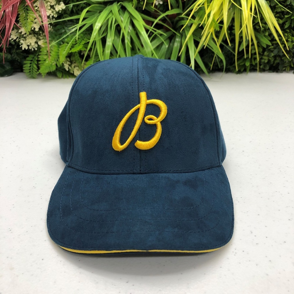 Breitling Hat Cap Strap Back Mens One Size Blue Yellow Suede Embroidered Navy